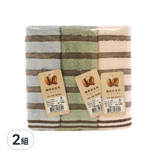 non-no 儂儂 橫條咖啡紗毛巾 3入, 環保咖啡紗材質, 96%棉, 33x78cm, 混合顏色, 2組