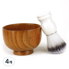 Greenual 男士理髮廳刮鬍碗+刮鬍刷套裝 木質白, 4個, 刮鬍碗 + 刮鬍刷