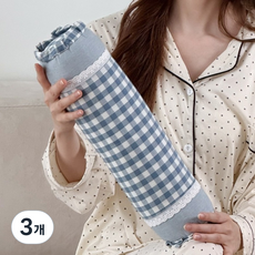 達舒 一日溫馨純棉格紋圓形蕎麥枕, 3個, 藍色