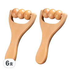 小麥購物 木質按摩滾輪 三株彈弓 G848 (6支) - 全身適用、肩頸腿部按摩, 木頭色