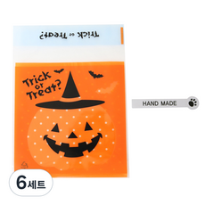 황씨네도시락 접착할로윈 호박모자 쿠키봉투 + 스티커발바닥 핸드메이드 화이트, 30개입, 6세트