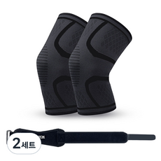 관절사랑 다름 올인원 타이트 헬스 등산 무릎 보호대 슬리브형 2p + 일자형 스트랩 세트, 2세트, 블랙(슬리브형), 블랙(일자형 스트랩)