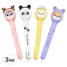 다다 애니멀 수정테이프 6M 4종 세트, 화이트, 블루, 옐로우, 핑크, 3세트