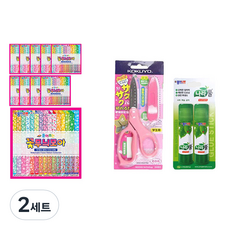 Jong Ie Nara 紙之國 2000 可撕花紋收集色紙 30張 x 10p + KOKUYO SAXA 附蓋剪刀 粉紅色 + Jong Ie Nara 紙之國 Nara膠水 15g x 2p, 2套, 60色
