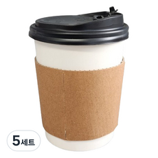 생활을그리다 무인쇄 종이컵 360ml + 블랙 ps 뚜껑 + 무지 홀더 세트, 50개, 5세트