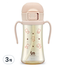 토비앤몰리 유아용 PPSU 원터치락 빨대컵, 280ml, 3개, 핑크