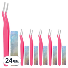 바움미루 속눈썹 핀셋 + 카드 세트, 24세트, 노출 팁 핫 핑크