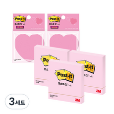 쓰리엠 포스트잇 강한점착용 다이컷 노트 하트 2p + 노트 러블리 핑크 654 3p, 혼합색상, 3세트
