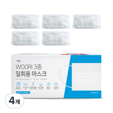 우리 3중 일회용 마스크 소형 KF-AD, 50개입, 4개, 화이트