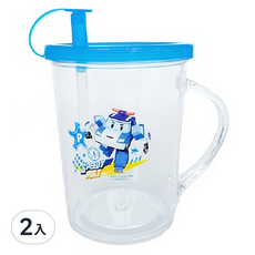 POLI 單耳吸杯 寶寶學飲杯 卡通吸管杯 兒童水杯 訓練手部肌肉發展, 250ml, 藍色, 2個
