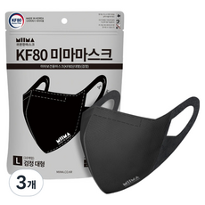 미마 보건용 마스크 KF80 대형 L, Black, 3개, 10개입