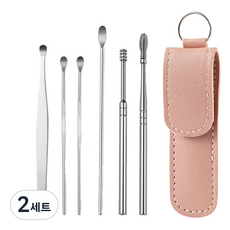 The Bella時尚配件簡約彩色掏耳棒 6種+彩色皮革盒 粉色, 2組