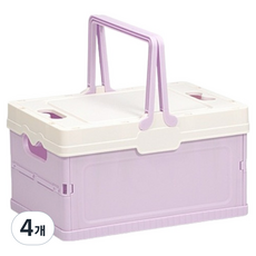 소소앤 접이식 폴딩 뚜껑형 수납 정리함, 퍼플 + 화이트, 4개