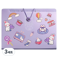 올인셀 데일리 아코디언 파일 5칸 A4 + 스티커 세트, 스타 바이올렛(파일), 3세트