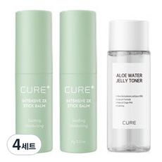 김정문알로에 라 센스 로에 큐어 인텐시브 2X 스틱밤 9g x 2p + 워터 젤리 토너 50ml 세트, 4개
