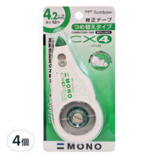 Tombow 蜻蜓牌 MONO CT-CX4 修正帶, 4.2mm x 12m, 可替換, 4個, 綠色