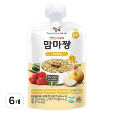 짱죽 맘마짱 맛있는 스파우트형 이유식, 120g, 6개, 혼합맛(한우/배)