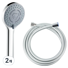 월드크린 5단 컴팩트 샤워기 헤드 + 꼬임방지 샤워호스 2m 세트, 혼합색상, 2개