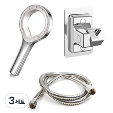 모나코올리브 심리스 집중호우 샤워기 소낙B + 호스 + 각도조절 거치대 세트, 3개, 실버