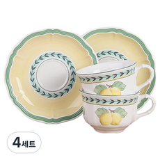 빌레로이앤보흐 프렌치가든 티잔 + 소서 세트, 혼합색상, 4세트