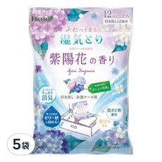 Hakugen Earth 白元 抽屜用除濕片 紫陽花香 12片 312g 抽屜衣櫃除濕防霉 持久清新, 5袋