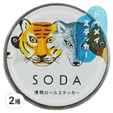 KING JIM HITOTOKI 透明PET卷狀膠帶 單張貼紙款 SODA, 動物, 2捲