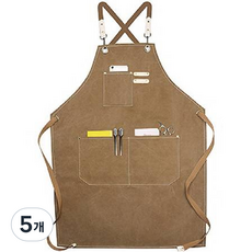 누심비 캔버스 카페 공방 앞치마, 브라운, 5개