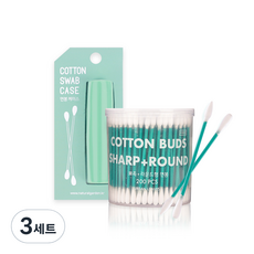 어반리브즈 휴대용 면봉 케이스 GREEN + 뾰족 라운드 면봉 200p, 3세트
