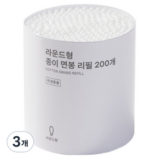 JAJU 라운드형 종이 면봉 리필, 200개입, 3개