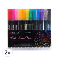 GABONDA 雙線輪廓多樣12色馬克筆, 混合色, 24個