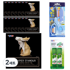 紙之國 1000 牛皮紙 Damul 摺紙 15cm 15入 + Nara 膠水 15g x 2入 + 國譽 SAXA Flap 附蓋剪刀 藍色, 2套, 5色