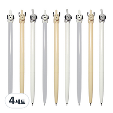 꼼꼬미 댕댕이 볼펜 0.7mm 3종, 화이트, 그레이, 베이지, 4세트