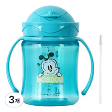 리틀밥독 국내 제조 플립 컬러 빨대컵, 250ml, 3개, 블루