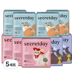 secretday Love蝶翼型衛生棉套組, 5組, M(16片)*3包+L(14片)*2包+加長護墊(20片)*4包