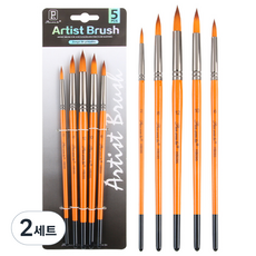 Pan wen bo 尼龍美術筆刷5件組 圓頭筆刷 橘色, 2號, 8號, 12號, 10號, 6號, 2套