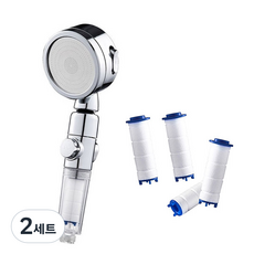 윈프라이스 포템 레볼루션 필터 샤워헤드 + 리필 필터 4p 세트, 2개, 실버