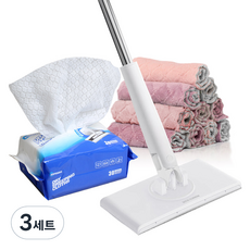 모나코올리브 한번에 콕 원터치 정전기 청소포 밀대 + 청소포 30매 + 극세사걸레 10p 세트, 3세트