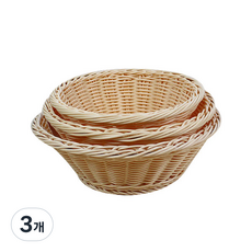 韓國 Good Friend PP仿藤編籃 迷你圓形籃, 淺米色, 3個