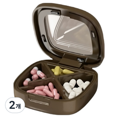 Richisalbong 簡約高級 透明4格 6格 星期藥盒 收納盒 棕色 1 7.5 x 7.5 x 2.5 cm, 2個