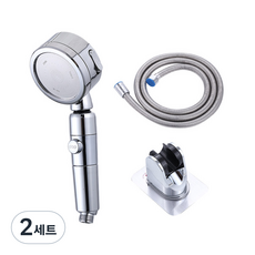 Winprice 三段增壓一鍵止水蓮蓬頭+黃銅淋浴軟管 1.5m+蓮蓬頭掛架組, 2組, 銀色