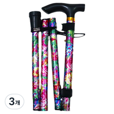 루네온 세련된 접이식 지팡이 83~93cm, 핑크 플라워 프린트, 3개
