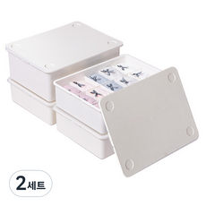 이즈리빙 플라스틱 속옷정리함 아이보리 1칸 1p + 10칸 1p + 15칸 2p 세트, 아이보리 + 아이보리 뚜껑, 2세트