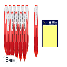 문화연필 에버펜 0.7mm 12p + 투코비 스티키 메모패드 세트, 빨강(볼펜), 노랑(포스트인), 3세트