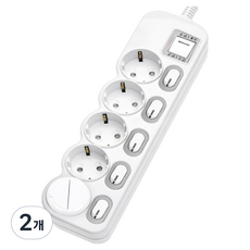 EcoPowerTap LED 獨立開關5孔延長線 EPM-L305SS+保護蓋, 3m, 白色, 2個