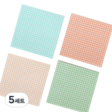 Toktok Fancy 彩色格線便條紙 4種套組, 天藍色, 蜜桃色, 淺鮭魚色, 松綠色, 5套, 100個
