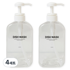 뉴앤룩 욕실 디스펜서 주방세제 리필용기 500ml x 2p + 디시워시 라벨 2p 세트, 투명, 4세트