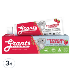 grants OF AUSTRALIA 格蘭特 兒童用草莓驚喜牙膏 無氟, 3個, 75g