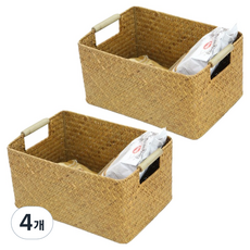 Gongganane 明日空間 經典方形提把洗衣藤編籃, 4個, 黃色