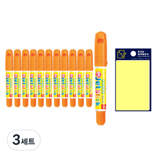 동아 고체형광펜 제트스틱 12p + 투코비 스티키 메모패드 세트, 주황(제트스틱), 노랑(포스트인), 3세트