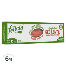 펠리시아 유기농 레드 렌틸스 스파게티, 250g, 6개
